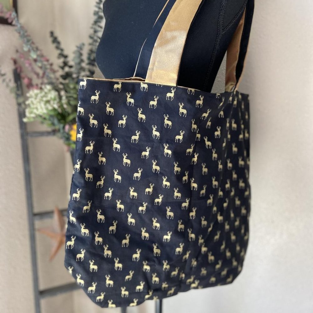 Handmade Oversized Reversible Tote Bag Golden Deer Fully Lined